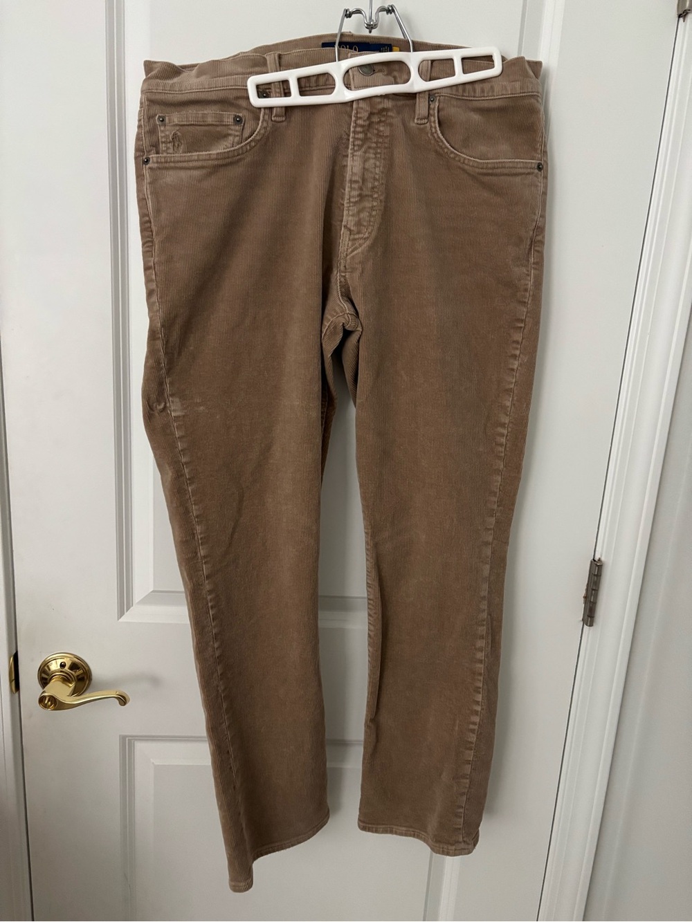 Polo Ralph Lauren Logo Tan Khaki Corduroy Varick Slim Straight Pants 34/30
